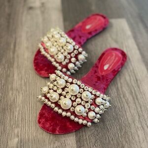 Free People Jeffrey Campbell Pixie Pearl Slide Sandals Flat Size 8 Pink NWOB